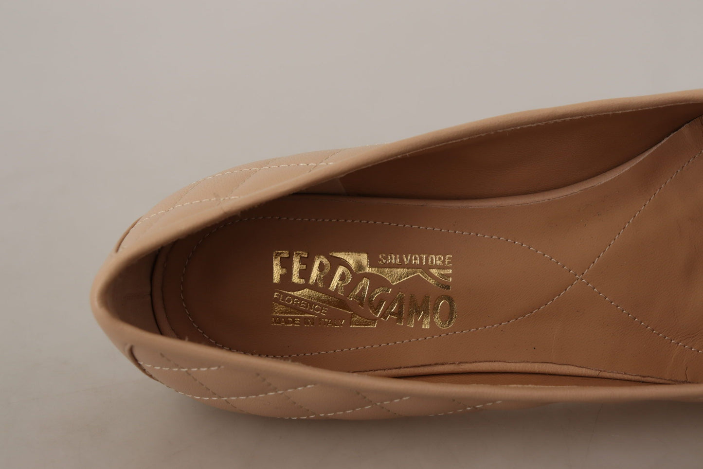 Beige and Black Nappa Leather Ballet Flat Shoes
