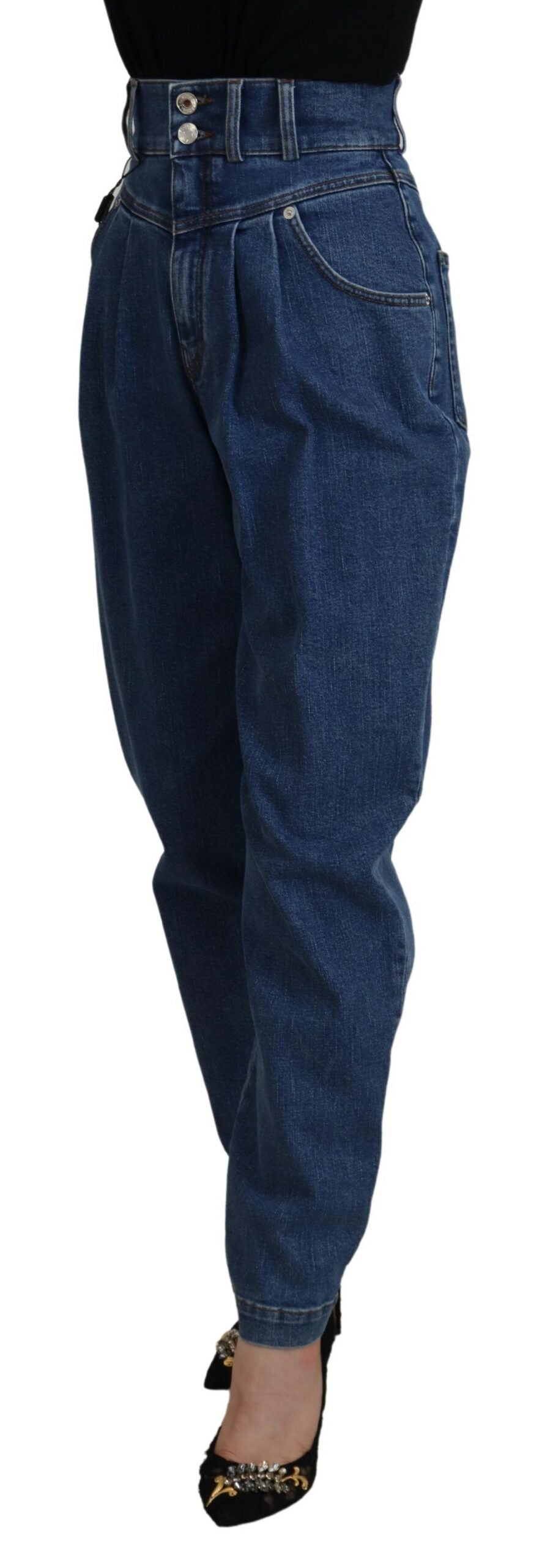 Blue Cotton High-Waisted Jean