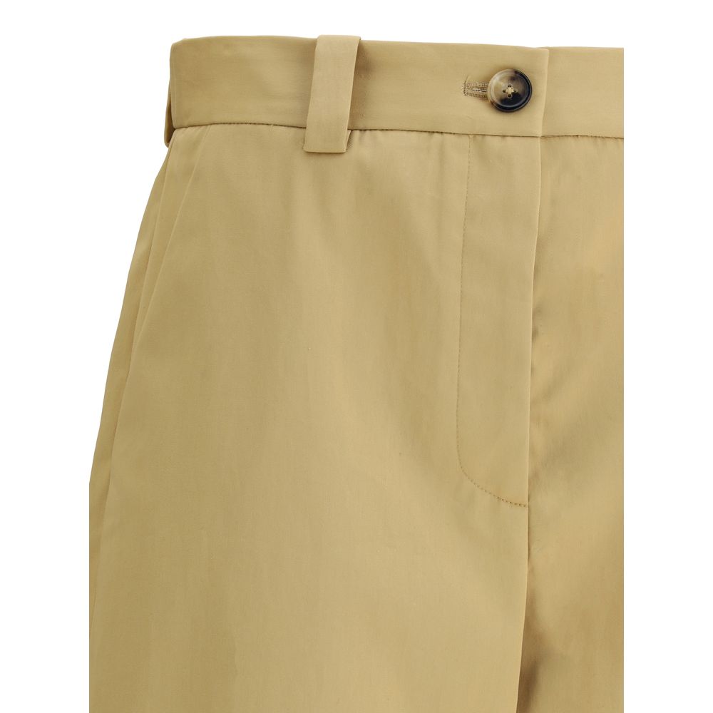 Beige Cotton Casual Pants