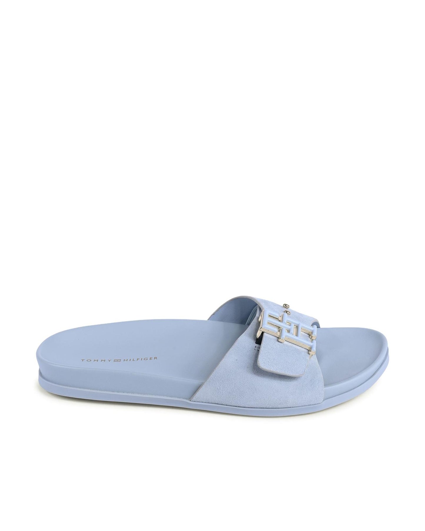 Blue Leather Flat Sandals