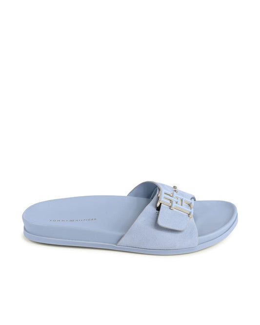 Blue Leather Flat Sandals