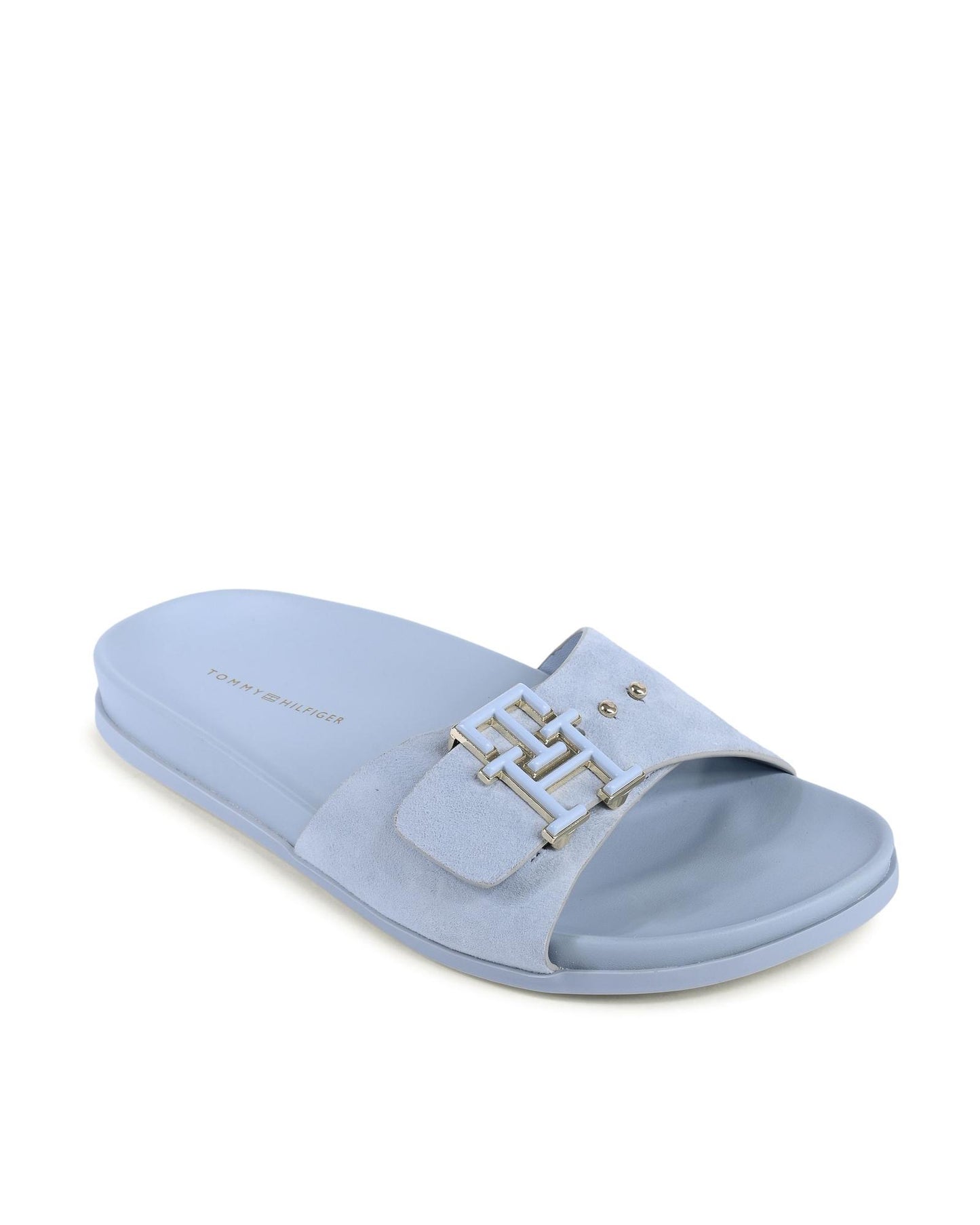 Blue Leather Flat Sandals