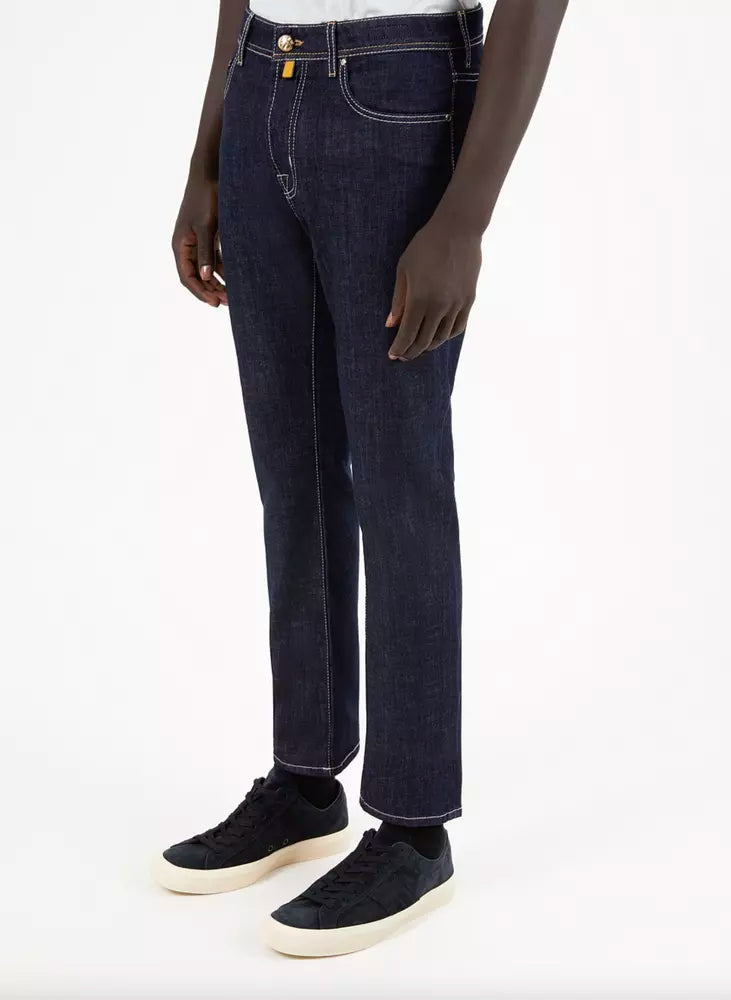 Blue Cotton Men Jeans with Straight Leg Cut