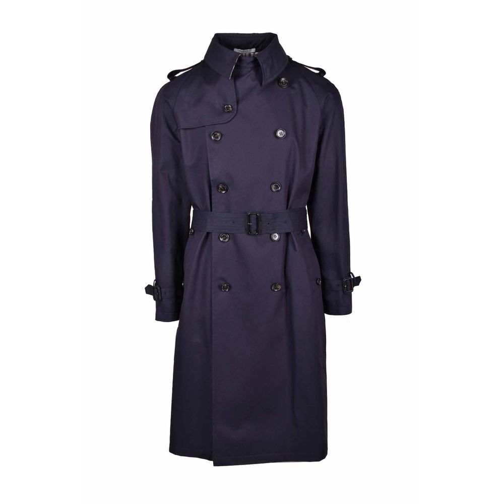 Blue Cotton Men Trench Coat