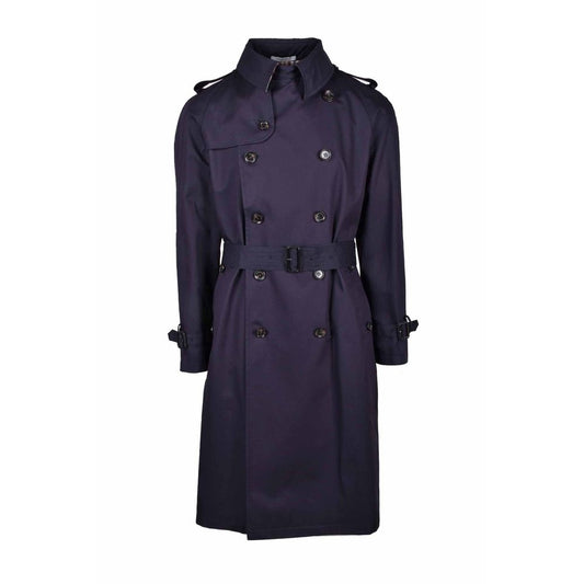 Blue Cotton Men Trench Coat
