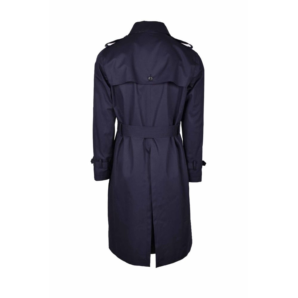 Blue Cotton Men Trench Coat
