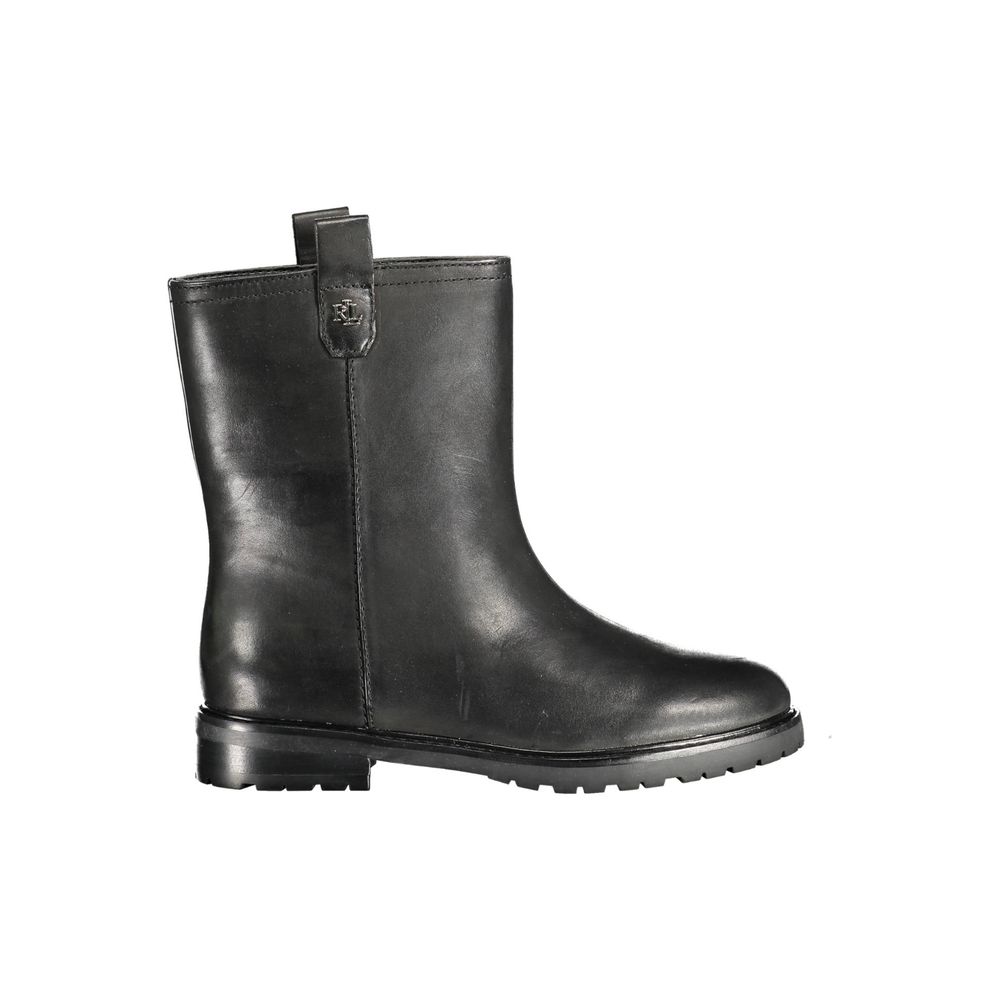 Black Leather Women Ankle Boot