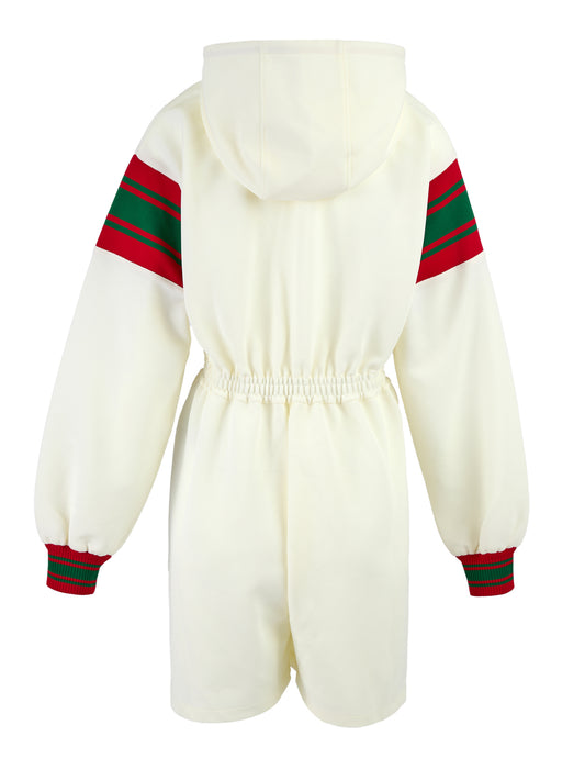 Cream Polyester Hooded Logo Sweatsuit