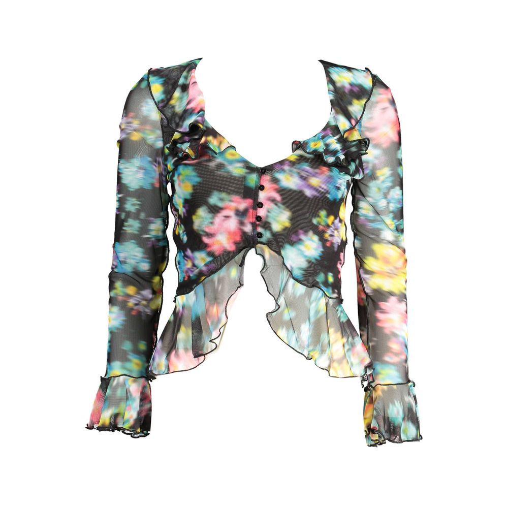Black and Multicolor Polyester Shirt