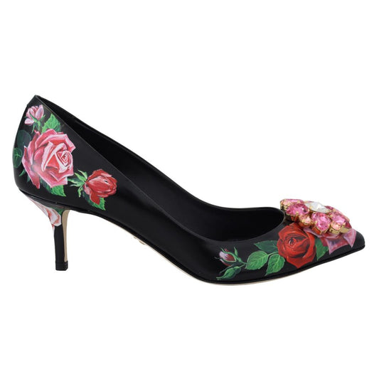 Black Leather High Heel Pumps