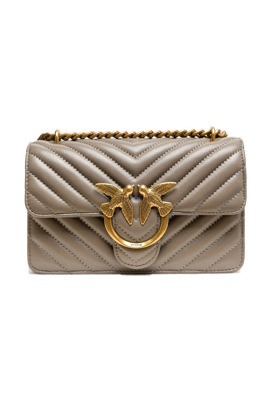 Grey Leather Love One Mini Shoulder Bag