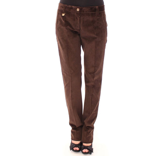 Brown Cotton Casual Pants
